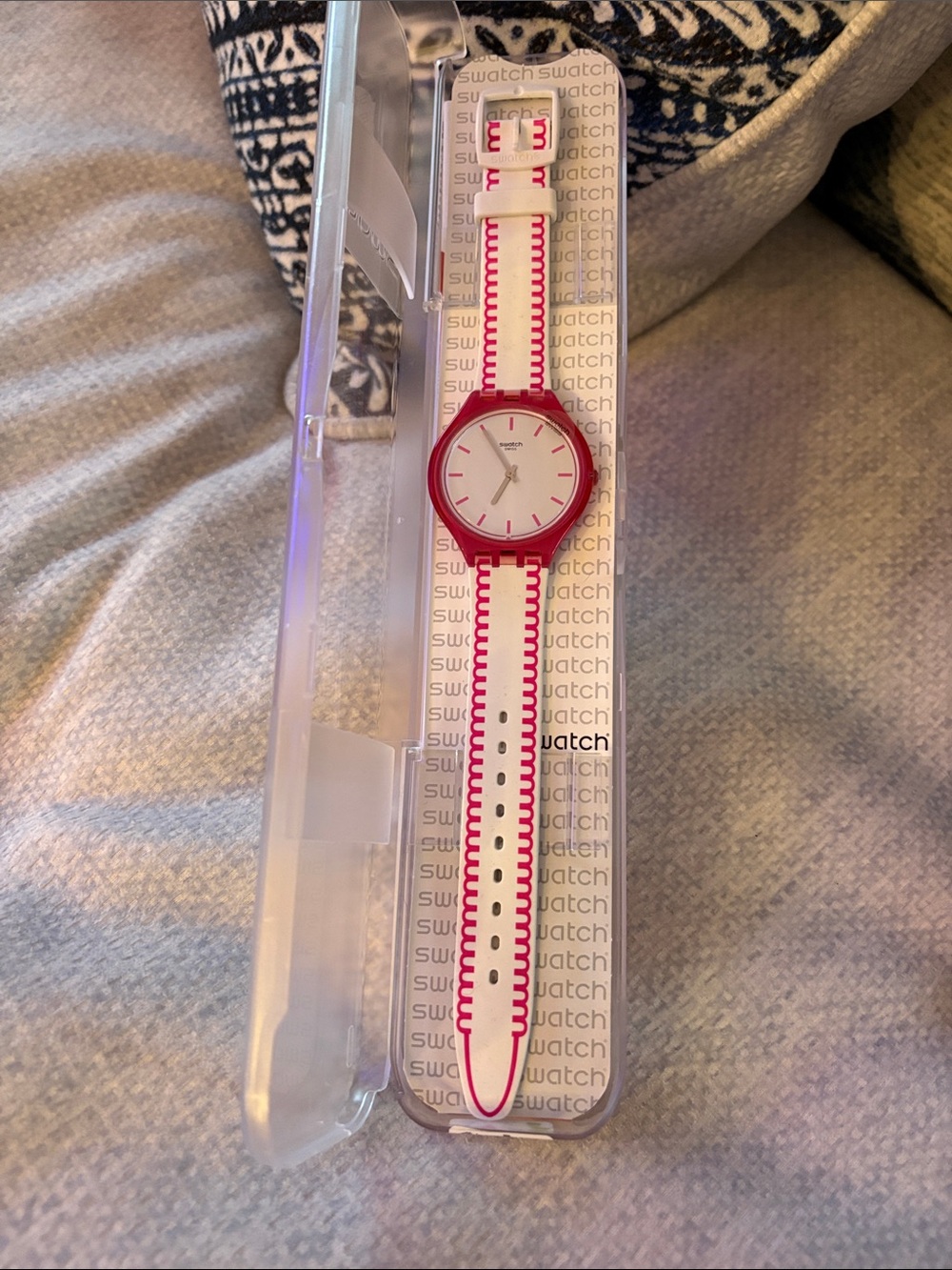 Swatch Pink and White Slim Strap Watch
